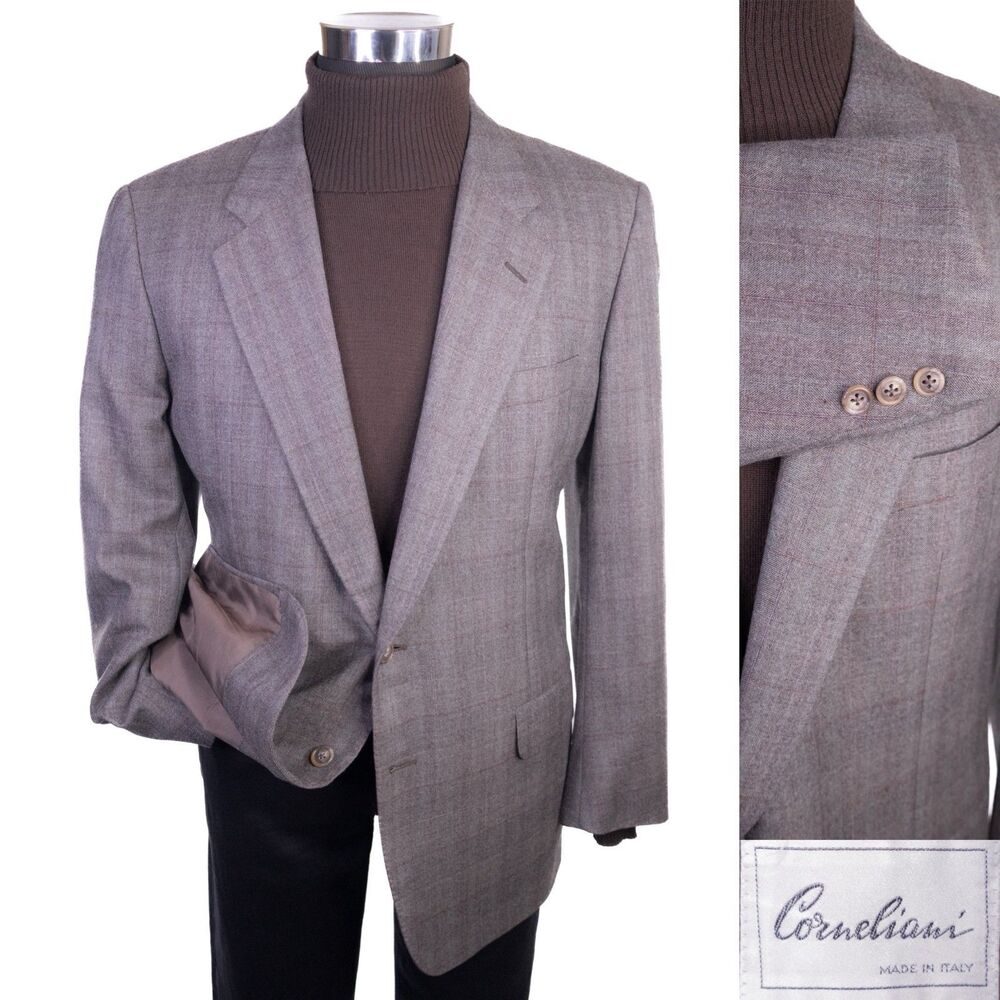 Corneliani  Sz 44R 2-Button Sport Coat Blazer Plaid Wool Jacket Italy Made